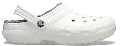 Crocs Classic Unisex Lined Clog, Soft, Fuzzy Liner for Extra Warmth with Slip On Style, in White / Grey Lining, Size M4W5 UK