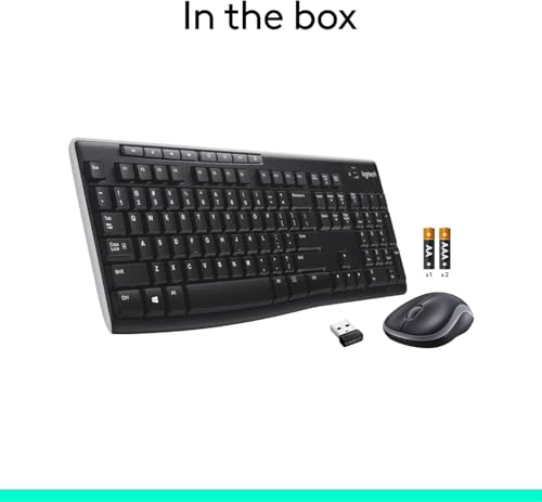 Logitech MK270 Wireless Keyboard and Mouse Combo for Windows, 2.4 GHz, 8 Multimedia Keys, PC, Laptop, Wireless Keyboard Compact Mouse Combo - Black