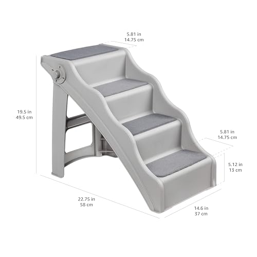 Amazon Basics Foldable Dog Steps for Bedroom and Sofa, Grey, 60.7 x 40.9 x 50.2 cm