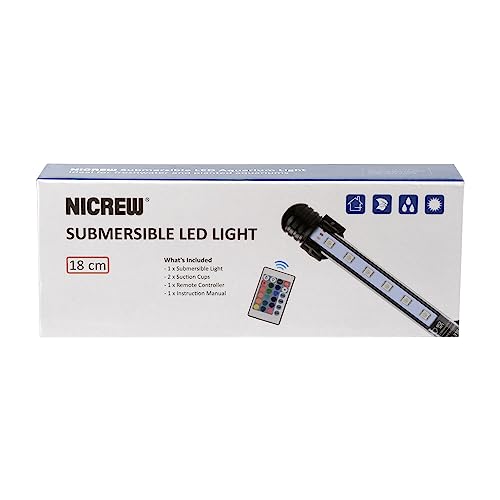 NICREW Submersible Aquarium Light, Underwater RGB Multicolor LED Lights for Fish Tank, 7 Inches, 18cm