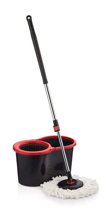 Requisite Needs Smart Spin Mop and Bucket Set – Black edition – Anti-splashing Strong And Sturdy Material – Easy Floor Moping System – 1x Bucket + 3 Replacement Mop Heads – 13 Liter (Mop + Bucket)