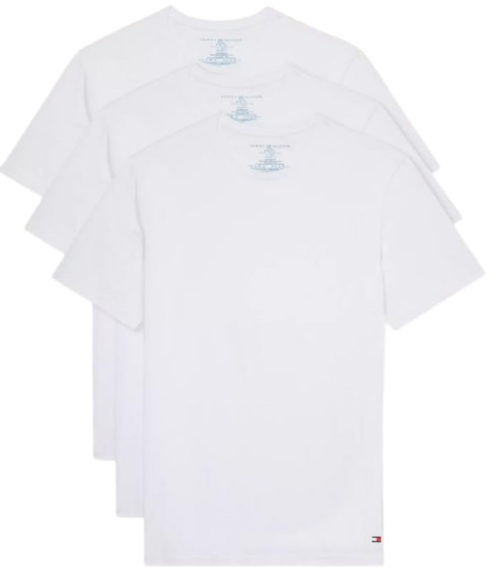 Tommy Hilfiger Men's 3-Pack Cotton Crew Neck T-Shirt, White, Medium
