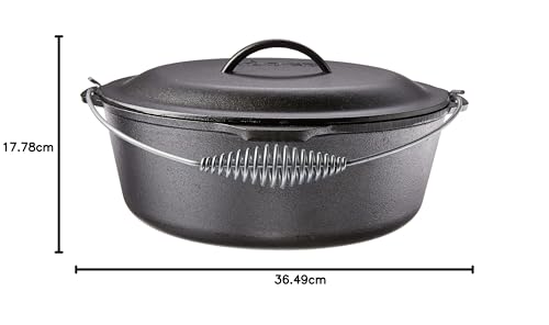 Lodge 8.52 litre / 9 quart Pre-Seasoned Cast Iron Dutch Oven / Casserole Dish (with Spiral Bail Handle), Black
