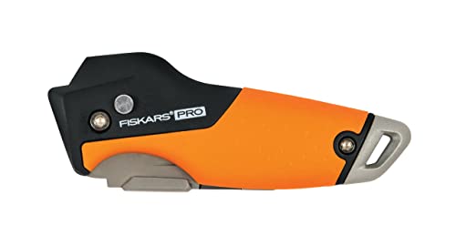 Fiskars CarbonMax Folding Utility Knife, Length 17cm, Stainless Steel Blade/Plastic Handle, Black/Orange, 1027224