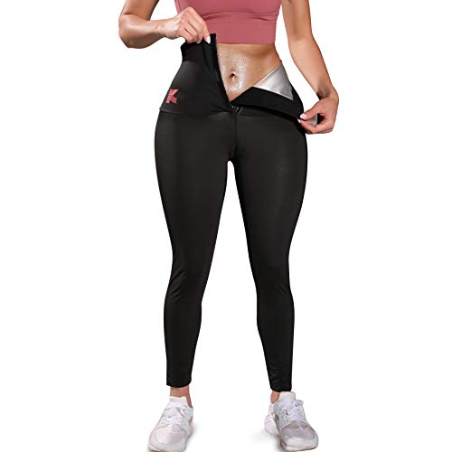 KUMAYES Sauna Leggings for Women Sweat Pants High Waist Compression Slimming Hot Thermo Workout Training Capris Body Shaper (Black, Small)