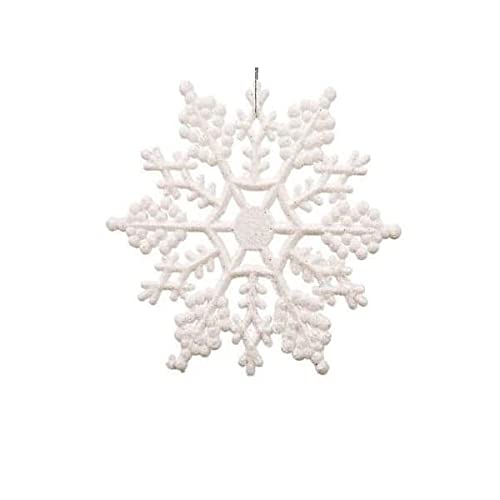 Kipokalor Plastic Snowflake Ornaments, 24pcs 3-Inch Sparkling Iridescent Glitter Decorations With String Hanger for Crafting and Embellishing (White)