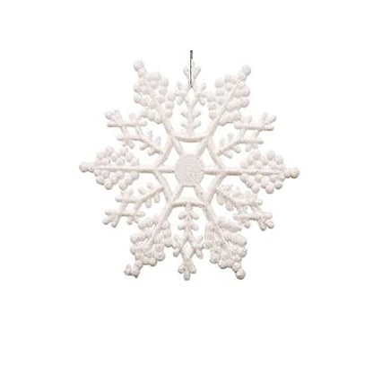 Kipokalor Plastic Snowflake Ornaments, 24pcs 3-Inch Sparkling Iridescent Glitter Decorations With String Hanger for Crafting and Embellishing (White)