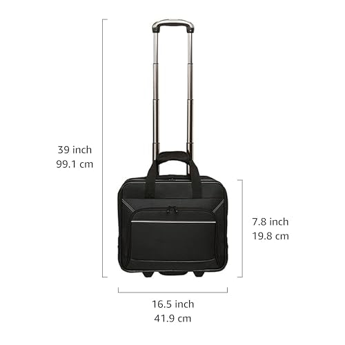 Amazon Basics Laptop bag with quick-rolling wheels and easy-access front pocket - fits Laptops up to 15.6 inch (39.6 cm), Black