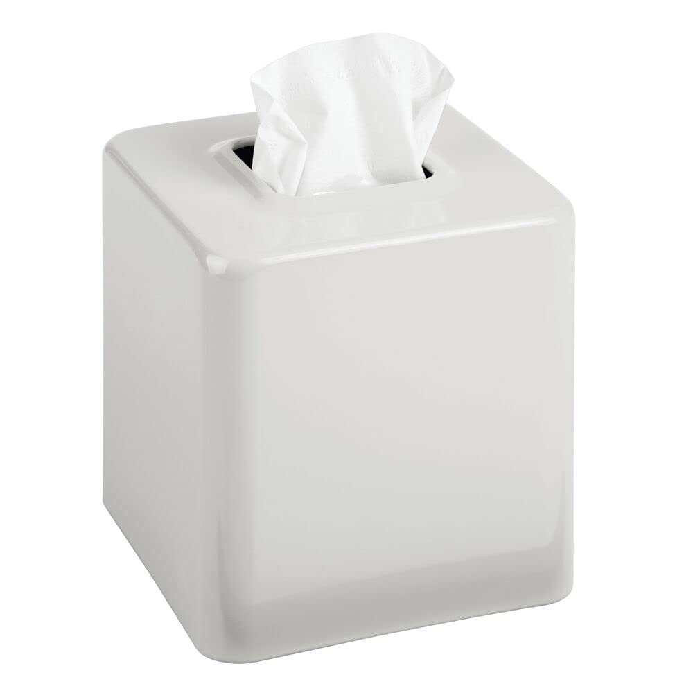 mDesign Metal Square Tissue Box Cover, Modern Facial Paper Holder, Accessories for Bathroom Vanity Countertop, Bedroom Dresser, Night Stand, Desk, Office, End Table, Unity Collection, Light Stone Gray