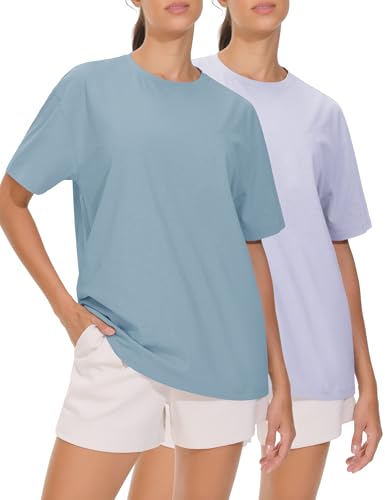 THE GYM PEOPLE 2 Pack Women's Oversized T Shirts Casual Loose Fit Short Sleeve Tops Summer Crewneck Basic Tees