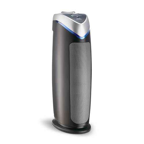 GermGuardian 4-In-1 HEPA Air Purifier for Home, Large Rooms Up To 743 Sq. Ft. with HEPA Air Filter, UV-C Light & Odor Reduction, AC4825E, 22" Tower, Gray