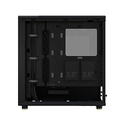 Fractal Design North Charcoal Black Tempered Glass Dark - Wood Walnut front - Glass side panel - Two 140mm Aspect PWM fans included - Type C USB - ATX Airflow Mid Tower PC Gaming Case