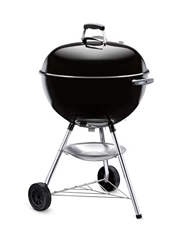 Weber Bar-B-Kettle Charcoal Barbecue/Porcelain-Enamelled Lid & Bowl, 57 cm Cooking Surface, Ash Collection Tray, Tripod Stand and Wheels, Black/Silver