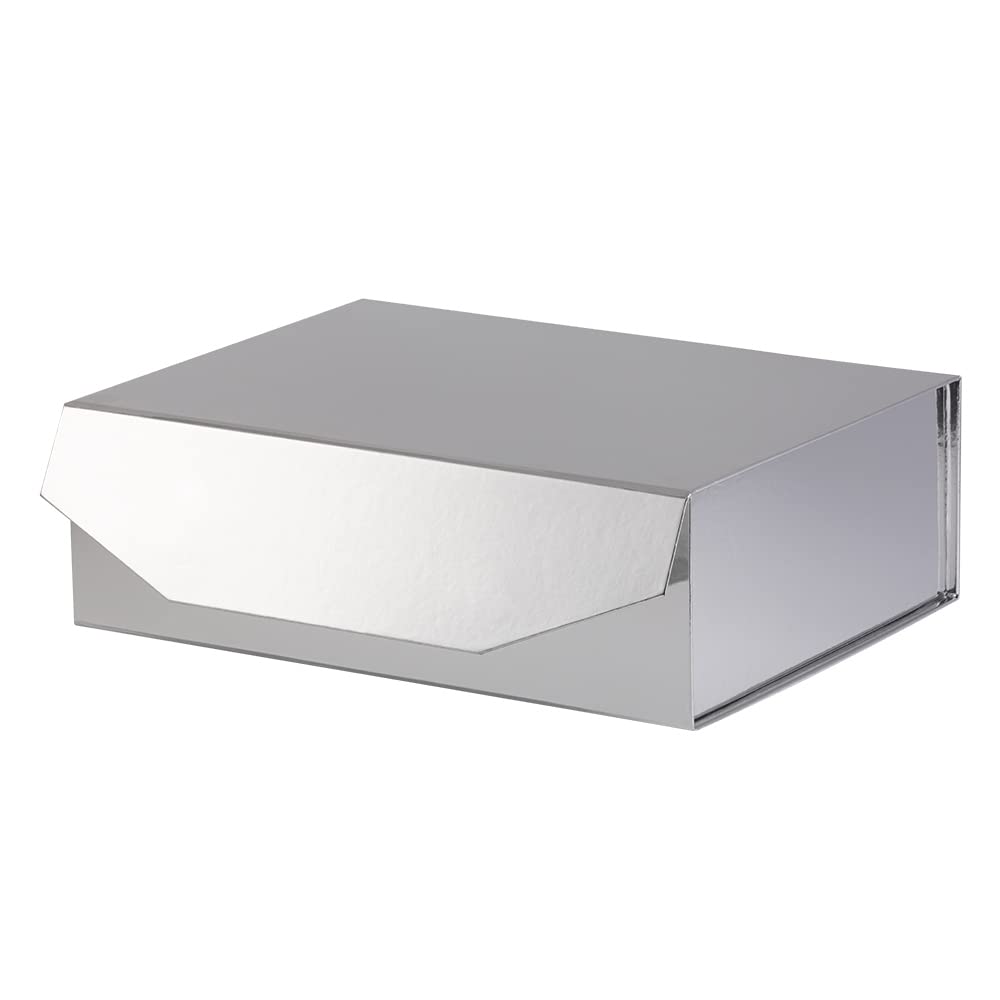 PACKGILO 1Pcs 13x9x4 Inches Silver Gift Boxes with Lids for Presents Magnetic gift box large Gift Box for Bridesmaid Proposal，Groomsman (Glossy Silver)