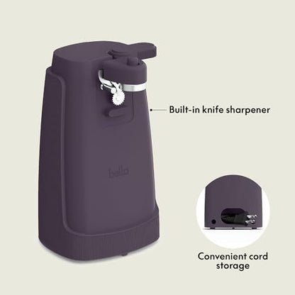bella Electric Can Opener and Knife Sharpener, Multifunctional Jar and Bottle Opener with Removable Cutting Lever and Cord Storage, Stainless Steel Blade, Surf