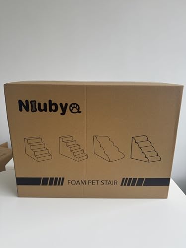 Niubya Dog Steps for Bed and Sofa, H24.4", Ramp, Dog Stairs for Small Dogs, Older and Injured Pets, with Double Anti-slip Washable Cover and High-density Foam (Grey, 5 Steps)