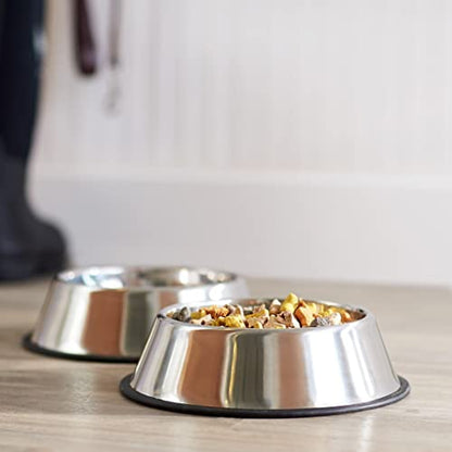 Amazon Basics Dog Bowls for Food and Water, Stainless Steel, 2 Count, Silver