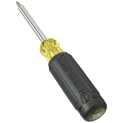 Klein Tools 32307 Multi-bit Tamperproof Screwdriver, 27-in-1 Tool with Torx, Hex, Torq and Spanner Bits with 1/4-Inch Nut Driver, Black/Yellow