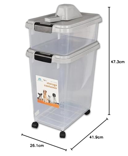 Prime Paws 3-Piece Airtight Pet Food Storage Container with Measuring Scoop Plastic Pet Dog Cat Animal Dry Food Dispenser (Grey)