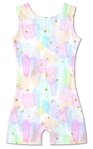 Idgreatim Pink Star Graphic One Piece Gymnastic Biketard for 5 Years Kids Girl's One Piece Sparkly Scale Biktards Activewear Athletic Clothes for Dance 5-6 T