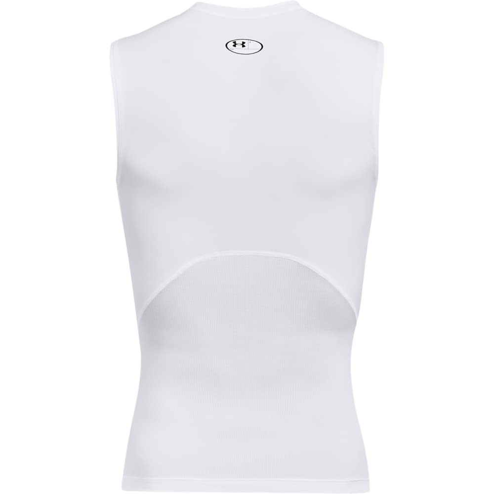 Under Armour Men's Armour HeatGear Compression Sleeveless T-Shirt , White (100)/Black, Large
