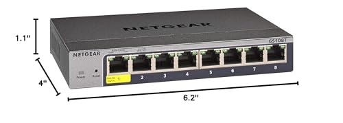 NETGEAR 8-Port Gigabit Ethernet Smart Switch (GS108T) - Managed, with 1 x PD Port, Optional Insight Cloud Management, Desktop or Wall Mount, Silent Operation, and Limited Lifetime Protection
