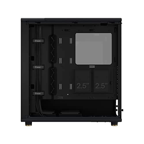 Fractal Design North Charcoal Black Tempered Glass Dark - Wood Walnut front - Glass side panel - Two 140mm Aspect PWM fans included - Type C USB - ATX Airflow Mid Tower PC Gaming Case