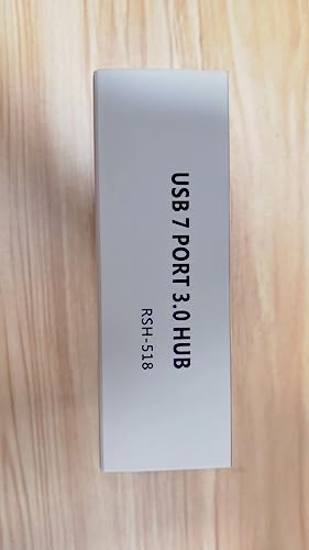 RSHTECH USB Hub Powered 7 Port USB 3.0 Data Hub Aluminum USB Extension Splitter with Individual On/Off Switch Universal AC to DC 5V Power Adapter (RSH-518)