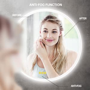 AI-LIGHTING Round Mirror with Lights Bathroom Mirror Wall Mounted 60cm Anti-Fog Color Change Dimmable Memory IP54