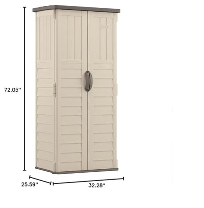 Suncast Vertical Outdoor Storage Shed with Reinforced Floor, Lockable Double Doors, All-Weather Construction, and Multi-Wall Panels, Vanilla, Made in the USA