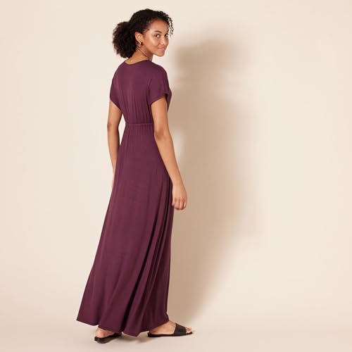 Amazon Essentials Women's Waisted Maxi Dress (Available in Plus Size), Burgundy, Large