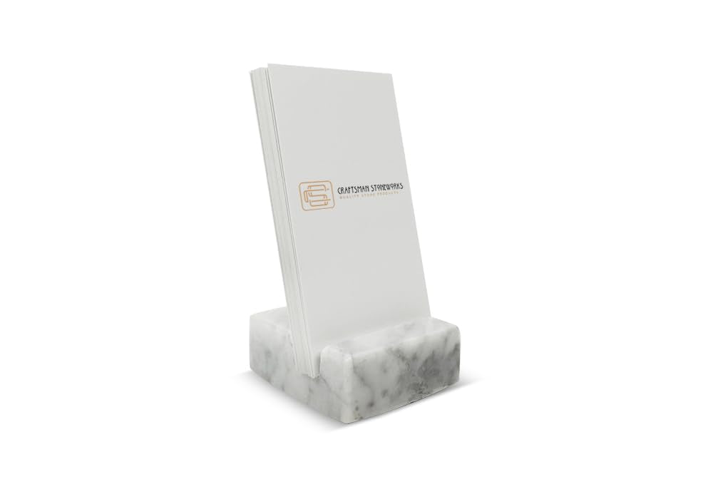 Craftsman Stoneworks Vertical Business Card Holder made from White Carrara Marble
