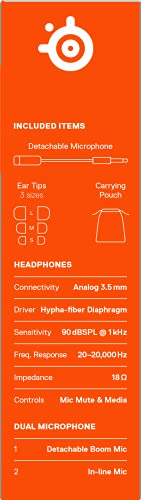 SteelSeries Tusq Gaming Earphones with Detachable Microphone Noise Cancelling for PC/PS/Switch/Smartphone,Ear-Hook,Black,3 Settings to Fit Your Ear Size