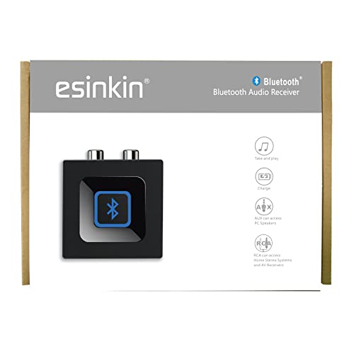 esinkin Bluetooth Receiver for Music Streaming Sound System, Bluetooth Audio Adapter for PC/Mac/Smartphone/Tablet/AV Receiver, with on/off Switch