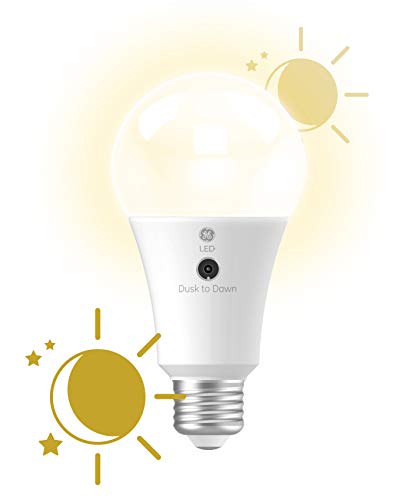 GE LED+ A19 Dusk to Dawn LED Light Bulbs, Automatic On/Off Outdoor Security Light, Soft White (2 Pack)