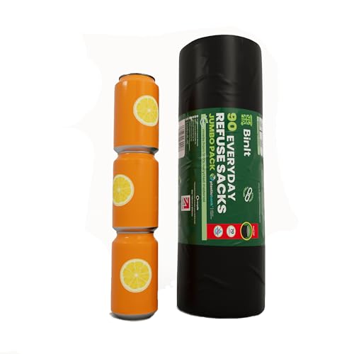 BinIt 90 Jumbo Pack Everyday 70L Eco-Friendly, Strong & Secure, Refuse Sacks, Bin Bags, Bin Liners, Recycled, Tear Resistant, 30 μm, Perfect for Everyday Household & Commercial Use