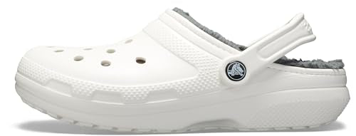 Crocs Classic Unisex Lined Clog, Soft, Fuzzy Liner for Extra Warmth with Slip On Style, in White/Grey Lining, Size M5W6 UK