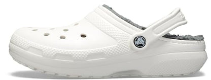 Crocs Classic Unisex Lined Clog, Soft, Fuzzy Liner for Extra Warmth with Slip On Style, in White / Grey Lining, Size M4W5 UK