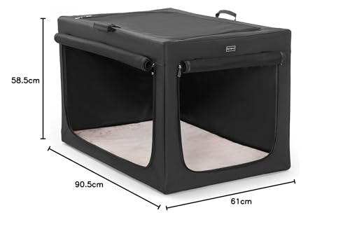 Petsfit Dog Crate, Sturdy Frame and Ventilation Mesh,Large Dog Crate for Car Travel,Fleece Mat Rolling Curtain Dog Carrier for Medium to Large Dogs