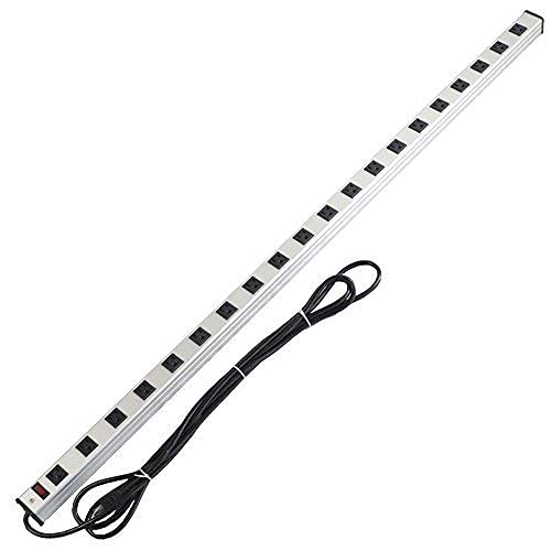 20 Outlet Heavy Duty Metal Socket Power Strip,15-Foot Long Extension Cord with Circuit Breaker. Mounting Brackets Included,Workshop/Industrial use,ETL Certified