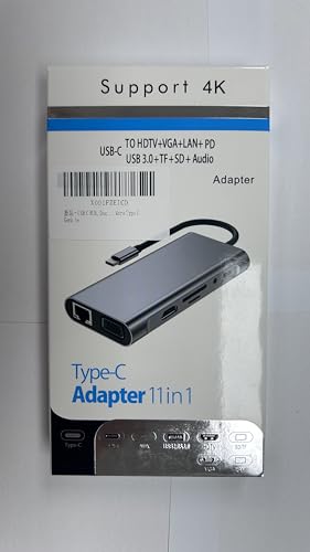 USB C HUB, Docking Station, 11-in-1 USB C Adapter with 4K-HDMI, VGA, USB 3.0 port, Type C PD, RJ45 Ethernet, SD/TF Card Reader, 3.5mm AUX, Compatible with MacBook Pro/Air, More Type C Devices