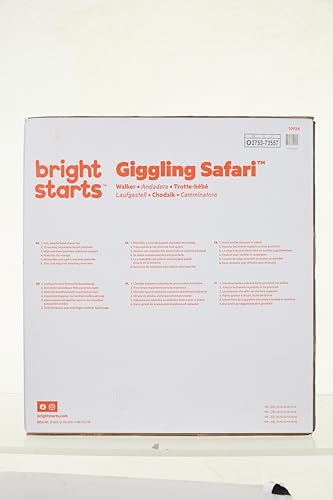 Bright Starts Giggling Safari Walker with Easy Fold Frame for Storage, Ages 6 Months +