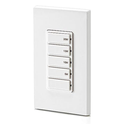 Leviton Countdown Timer Switch for bathroom fan and household lights, 5-10-15-30 min, No Neutral Required, Single Pole, 15A, 1/2 HP/9.8A Fan/Motor, DT130-1LW, White