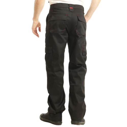 Lee Cooper LCPNT206 Workwear Mens Multi Pocket Easy Care Heavy Duty Knee Pad Pockets Safety Work Cargo Trousers Pants, Black, 36W/33L