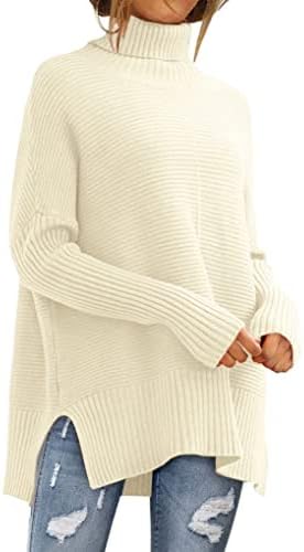LILLUSORY Women's Oversized Turtleneck Sweaters Fall Batwing Sleeve Ribbed Tunic Sweater