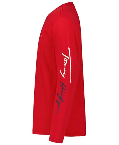 Tommy Hilfiger Boys' Long Sleeve Crew Neck T-Shirt, Script Scarlet Sage, 10-12