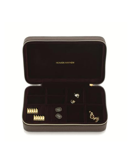 Heaven Mayhem Jewelry Travel Case – Structured Travel Organizer for Necklaces, Earrings & Rings – 8 Compartments with Soft Velvet Interior