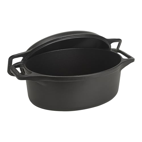 Victoria Dutch Oven Pot and Pan Induction Enamelled Cast Iron 31 cm Oval, Set of 2 Cocotte 5.7 L, PTFE and PFOA Free, Suitable for Fire, Barbecue, Oven, Ceramic Hob, Gas
