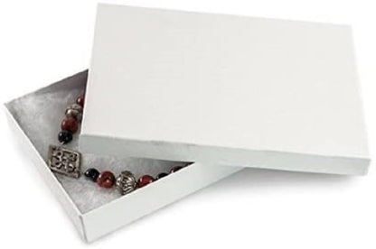 RJ Displays 6 Pack Cotton Filled White Color Paper Cardboard Jewelry Necklace Bracelets Watch Gift and Retail Boxes Size 7 1/8" x 5 1/8" x 1 1/8" Inch (White)