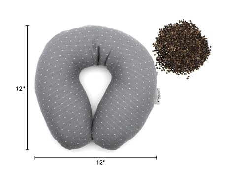 Buckwheat U-Shaped Neck Pillow Adjustable Buckwheat Hull Pillow with Pillowcase, Neck Support and Shoulder Relax Cervical Pillow (12x12 inch, Grey)
